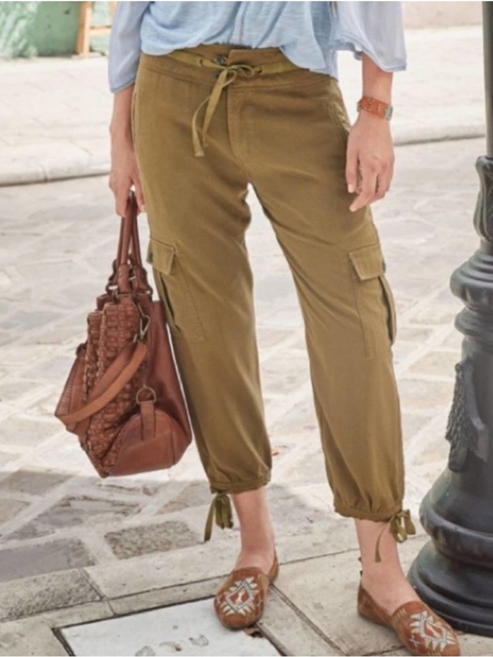 Sundance Iva Cropped Cargo Utility Drawstring Pants Green Womens 4